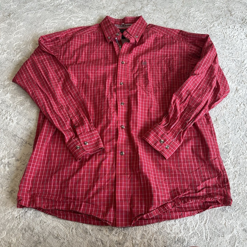 Ariat Pro Series‎ Shirt Mens L Red Check Western Cowboy Long Sleeve Button Down